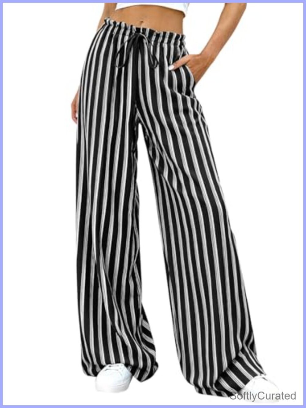 Wide Leg Palazzo Pants Striped High Waisted Baggy Trousers with Pockets